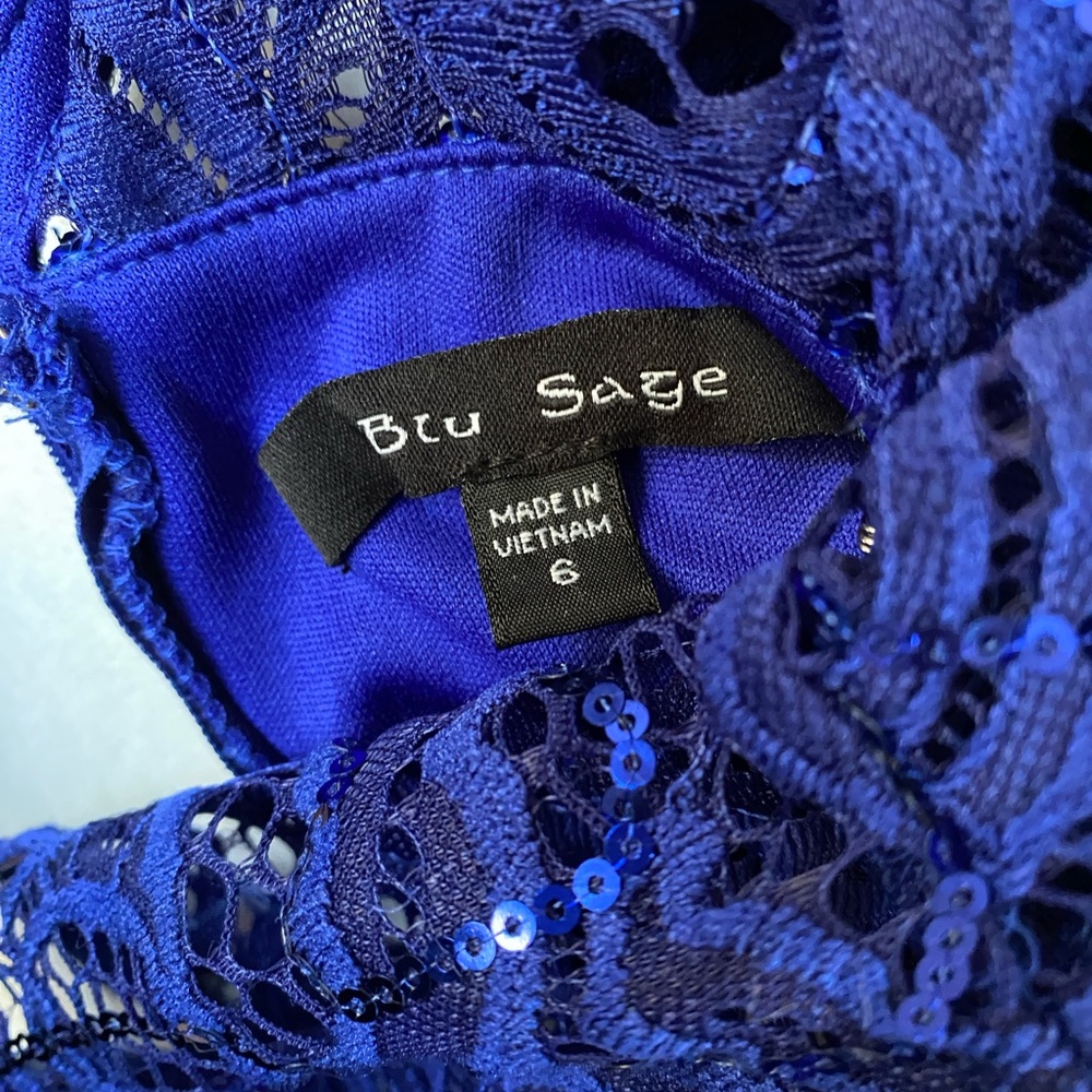Sequined Royal Blue Stretch Lace Dress - Picture 6 of 8